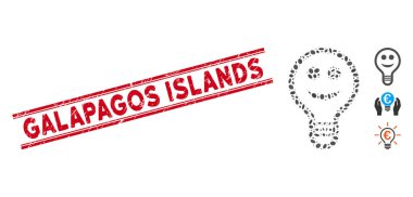 Distress Galapagos Islands Line Stamp with Collage Smile Bulb Icon