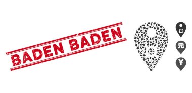 Scratched Baden Baden Line Seal and Mosaic Currency Map Marker Icon