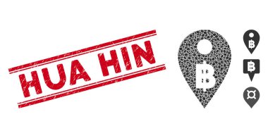 Scratched Hua Hin Line Stamp with Mosaic Thai Baht Map Marker Icon