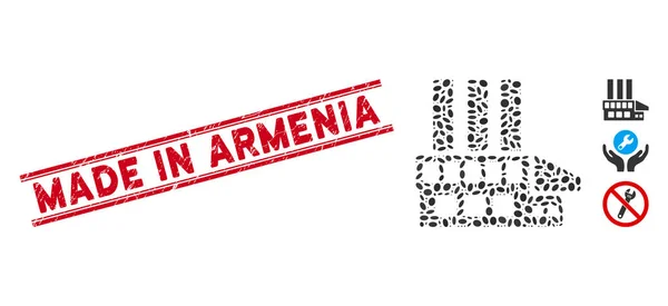 Grunge Made in Armenia Line Seal with Mosaic Industrial Building Icon — стоковий вектор