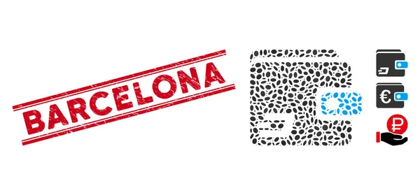 Textured Barcelona Line Stamp and Mosaic Dash Wallet Icon — Stockvector