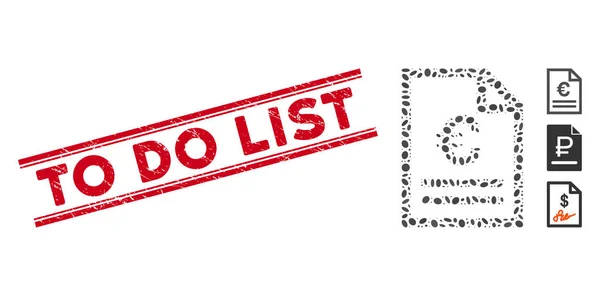 Scratched To Do List Line Stamp with Mosaic Euro Invoice Page Icon — Stok Vektör