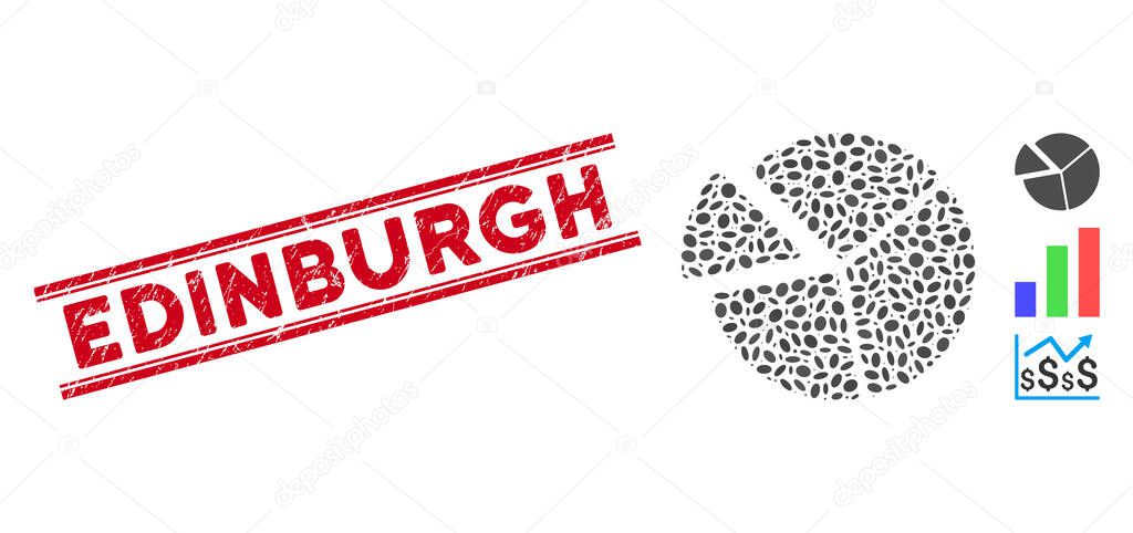 Grunge Edinburgh Line Stamp and Collage Pie Chart Icon