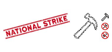 Grunge National Strike Line Stamp and Collage Hammer Icon