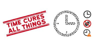 Grunge Time Cures All Things Line Stamp and Mosaic Time Icon