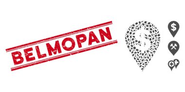 Dokulu Belmopan Çizgisi Mührü ve Mozaik Dolar Haritası İşaretleyici Simgesi Simgesi