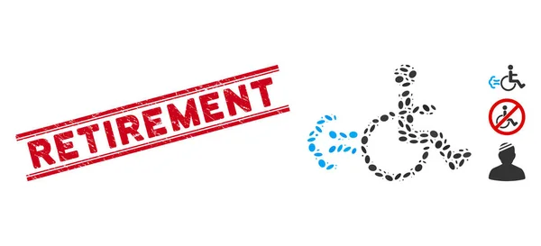 Grunge Retirement Line Seal and Mosaic Patient Movement Icon — стоковий вектор