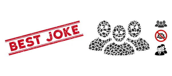 Textured Best Joke Line Seal and Collage Emotional Users Icon — Stockvector