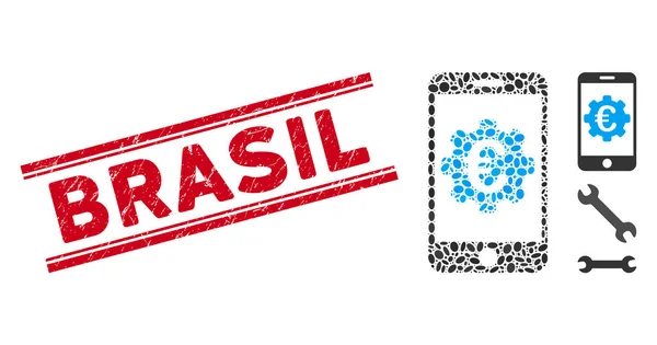 Texturé Brasil Line Timbre avec Mosaïque Euro Mobile Options Icône — Image vectorielle