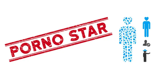 Scratched Porno Star Line Seal with Mosaic Lover Man Icon — стоковий вектор