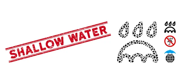 Grunge Shallow Water Line Sello y Mosaico Icono de protección contra la lluvia — Archivo Imágenes Vectoriales