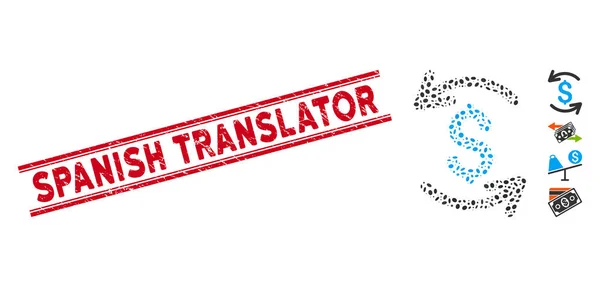 Sceau de ligne de traducteur espagnol rayé et icône d'équilibre de rafraîchissement de collage — Image vectorielle