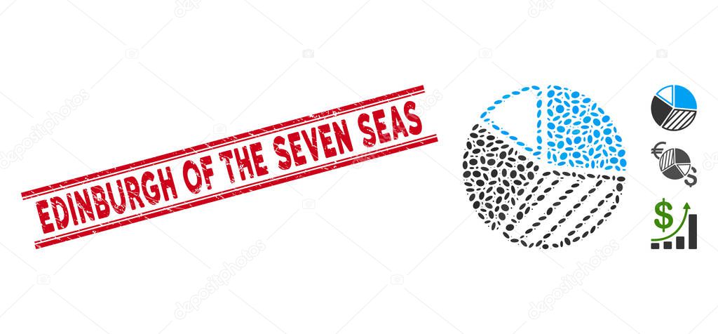 Scratched Edinburgh of the Seven Seas Line Stamp and Collage Pie Chart Icon