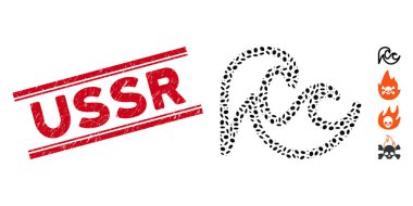 Çizilmiş Ussr Hattı Mührü ve Mozaik Tsunami Simgesi