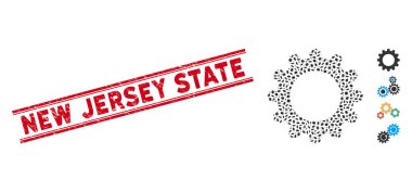 Stress New Jersey State Line Stamp ve Mozaik Gear Simgesi
