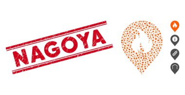 Mozaik Ateş İşaretleyici Simgesi ile desenli Nagoya Çizgisi Damgası