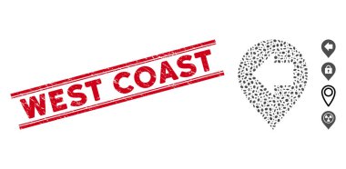 Textured West Coast Line Stamp and Collage Left Arrow Marker Icon