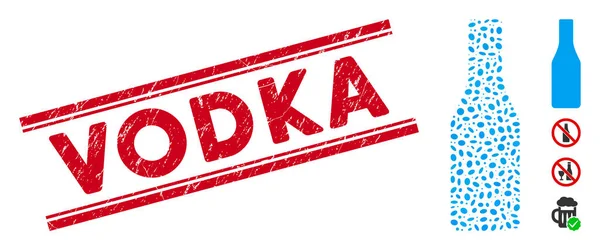 Scratched Vodka Line Seal i ikona butelki mozaiki piwa — Wektor stockowy