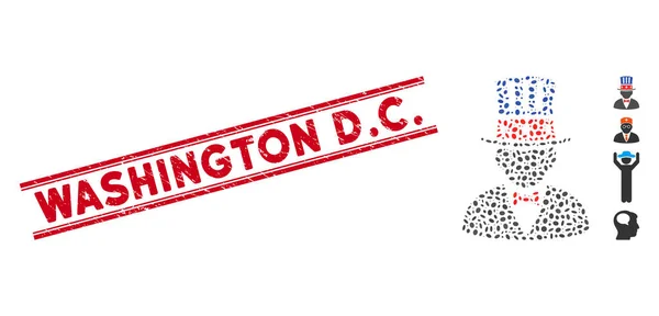 Textured Washington D.C. Line Seal with Mosaic Capitalist Icon — Stock Vector