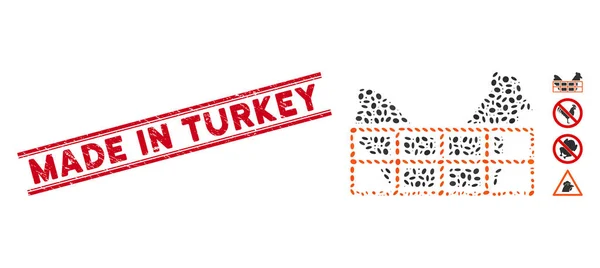 Текстура Зроблена в Туреччині Лінія Штамп з колажем Куряча клітка іконка — стоковий вектор