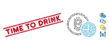Distress Time to Drink Line Seal with Collage Bitcoin Credit Clock Icon