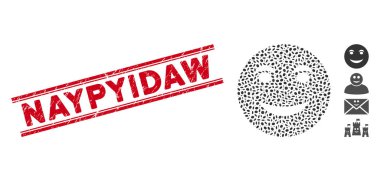 Scratched Naypyidaw Line Seal and Collage Funny Smile Icon