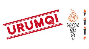 Çizilmiş Urumqi Hattı Mührü ve Mozaik Meşale Simgesi