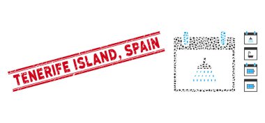 Çizilmiş Tenerife Adası, İspanya Hat Mührü ve Kolaj Duş Takvimi Günü Simgesi