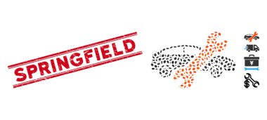 Grunge Springfield Hattı Mührü ve Mozaik Araba Tamir Simgesi