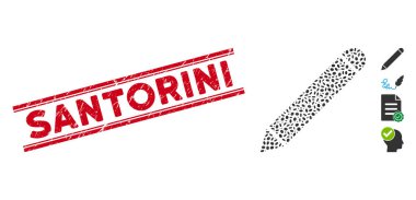 Çizilmiş Santorini Satırı Mühür ve Kolaj Kalem Simgesi