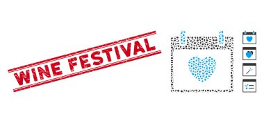 Üzüm Şarap Festivali Damgası Kolaj Sevdiği Kalp Takvim Günü Simgesi