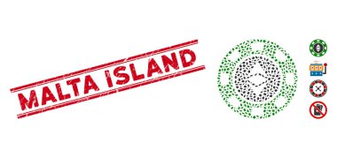 Grunge Malta Adası Çizgi Damgası Kolaj Ethereum Kumarhanesi Yonga Simgesi