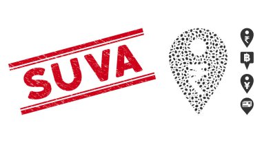 Kolaj Rupisi Harita İşaretleyici Simgesi ile çizilmiş Suva Çizgisi Damgası