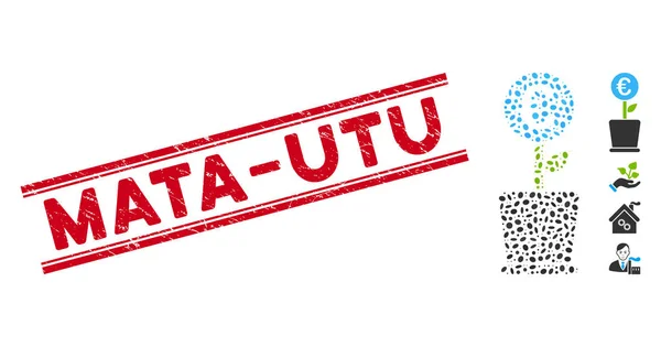 Sello texturizado de la línea Mata-Utu con el icono de la planta del proyecto del Euro del mosaico — Vector de stock