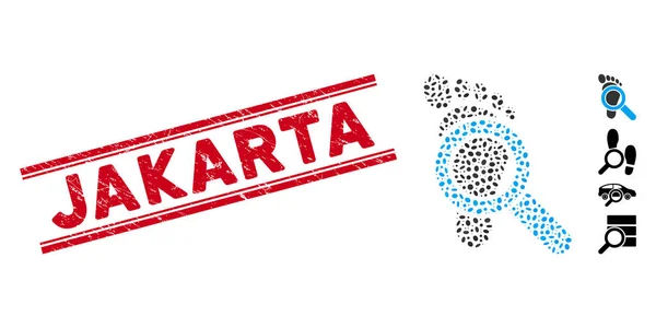 Icône texturée d'audit de sceau et de collage de ligne de Jakarta — Image vectorielle