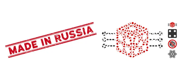 Distress Made in Russia Line Seal with Collage Ikona połączeń kostnych — Wektor stockowy