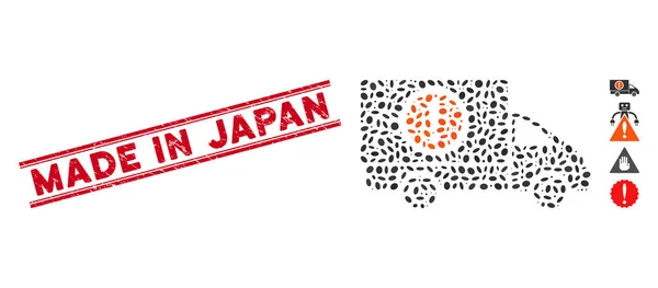 Texturizado Made in Japan Line Seal com ícone de caminhão perigoso mosaico — Vetor de Stock