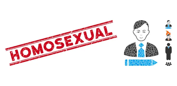 Getextureerde Homoseksuele Lijn Stempel en Collage Clerk Icoon — Stockvector