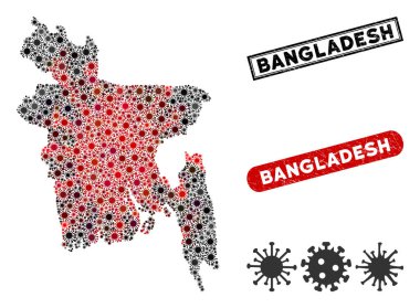 Coronavirus Collage Bangladesh Map with Grunge Seals