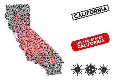 Coronavirus Mosaic California Map with Distress Stamps