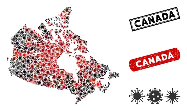 Carte de Coronavirus Mosaic Canada avec timbres rayés — Image vectorielle