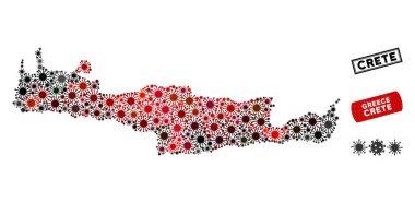 Coronavirus Collage Crete Island Map with Textured Seals