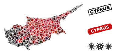 Coronavirus Collage Cyprus Island Map with Grunge Seals