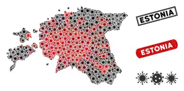 Coronavirus Mosaic Estonia Map with Textured Stamps