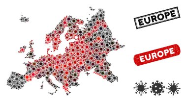 Coronavirus Mosaic Europe Map with Distress Stamps