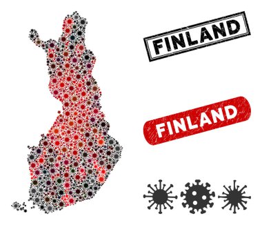 Coronavirus Mosaic Finland Map with Distress Stamp Seals