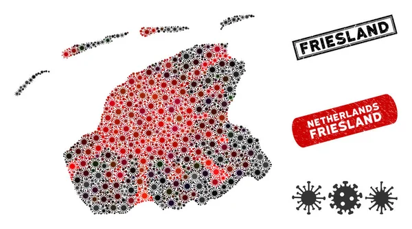 Coronavirus Mosaic Friesland Province Map with Grunge Seals