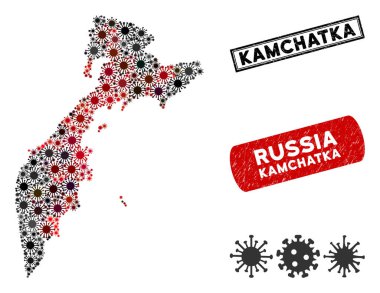 Coronavirus Collage Kamchatka Map with Grunge Seals