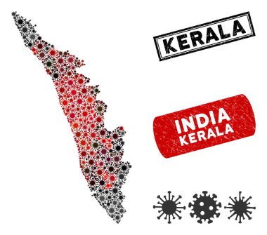 Coronavirus Mosaic Kerala State Map with Textured Seals