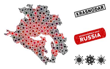Coronavirus Collage Krasnodarskiy Kray Map with Distress Stamp Seals